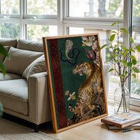 Retro Tiger and Cobra Floral Wall Décor Poster – Botanical Animal Print