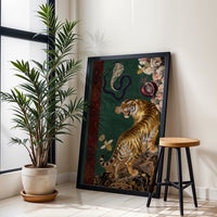 Retro Tiger and Cobra Floral Wall Décor Poster – Botanical Animal Print