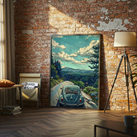 Nostalgic Volkswagen Beetle Wall Print – Scenic Retro Car Aesthetic Print