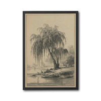 Retro Willow Tree Landscape Wall Décor Poster, Rustic Black and White Nature Print, Country River Scene Artwork for Home Decor