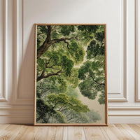 Retro Woodland Nature Illustration | Green Forest Canopy Wall Décor Poster | Tree Ceiling Botanical Décor Print