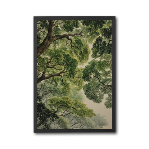 Retro Woodland Nature Illustration | Green Forest Canopy Wall Décor Poster | Tree Ceiling Botanical Décor Print