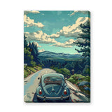 Volkswagen Beetle Landscape Retro Wall Art – Forest Road Mountain Drive