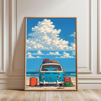 Volkswagen Van Beach Décor Poster, Retro Van Aesthetic Wall Décor