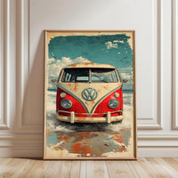 VW Nostalgic Volkswagen Van Wall Poster – Retro Camper Wall Print