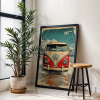 VW Nostalgic Volkswagen Van Wall Poster – Retro Camper Wall Print