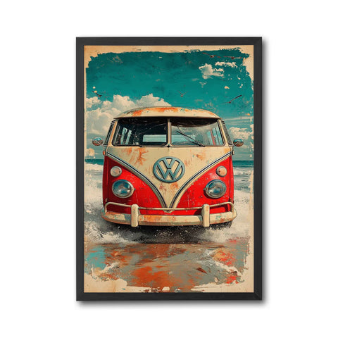 VW Nostalgic Volkswagen Van Wall Poster – Retro Camper Wall Print