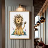 Watercolor Lion Cub Wall Art – Cute Floral Safari Nursery Print