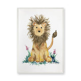 Watercolor Lion Cub Wall Art – Cute Floral Safari Nursery Print