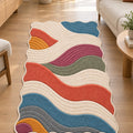 Wavy Abstract Area Rug – Blue & Gray in a living room