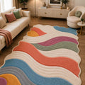 Wavy Abstract Area Rug – Blue & Gray in a living room