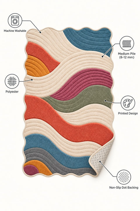 Wavy Abstract Area Rug – Blue & Gray – features