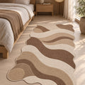 Wavy Abstract Area Rug – Brown in a bedroom