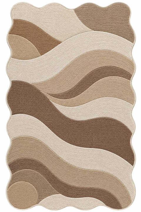 Wavy Abstract Area Rug – Brown