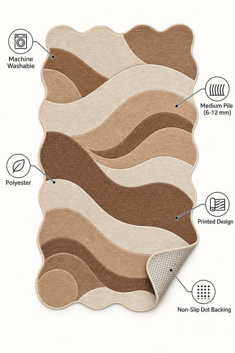 Wavy Abstract Area Rug – Brown – features