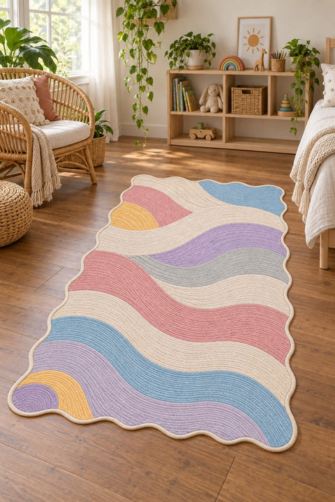 Wavy Abstract Area Rug – Pastel in a nursery
