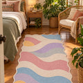 Wavy Abstract Area Rug – Pastel in a bedroom