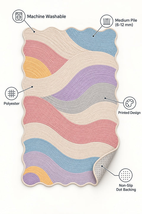 Wavy Abstract Area Rug – Pastel – features