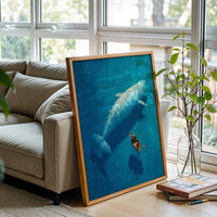 Whale and Boat Aesthetic Wall Décor Poster – Minimal Ocean Illustration Print