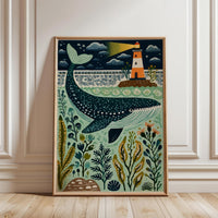 Whale in the Ocean Wall Poster | Coastal Animal Print for Nursery or Kids Room | Sea Life Art Gift for Playroom