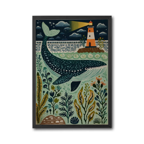 Whale in the Ocean Wall Poster | Coastal Animal Print for Nursery or Kids Room | Sea Life Art Gift for Playroom