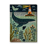 Whale Lighthouse Coastal Wall Art – Folk Art Ocean Nursery Print
