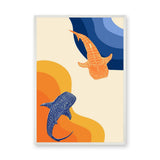 Whale Shark Abstract Coastal Wall Art – Blue Orange Ocean Print