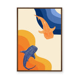 Whale Shark Abstract Coastal Wall Art – Blue Orange Ocean Print