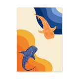Whale Shark Abstract Coastal Wall Art – Blue Orange Ocean Print