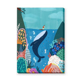 Whale Surfer Coastal Kids Wall Art – Colorful Coral Reef Adventure