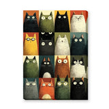 Whimsical Retro Cat Wall Art – Colorful Wide-Eyed Cat Grid Print
