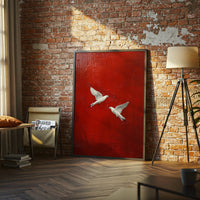 White Birds Minimal Home Art Décor Poster, Red Background Minimal Print