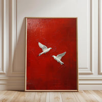 White Birds Minimal Home Art Décor Poster, Red Background Minimal Print
