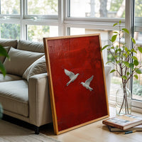 White Birds Minimal Home Art Décor Poster, Red Background Minimal Print