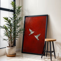 White Birds Minimal Home Art Décor Poster, Red Background Minimal Print