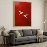 White Birds Modern Abstract Wall Art – Textured Deep Red Background