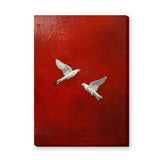 White Birds Modern Abstract Wall Art – Textured Deep Red Background