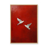 White Birds Modern Abstract Wall Art – Textured Deep Red Background