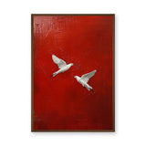 White Birds Modern Abstract Wall Art – Textured Deep Red Background
