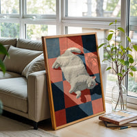 White Cat on Checkered Floor Aesthetic Wall Poster, Simple Cat Wall Poster