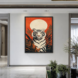 White Tiger Jungle Modern Wall Art – Orange Botanical Tiger Print
