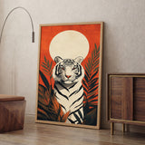 White Tiger Jungle Modern Wall Art – Orange Botanical Tiger Print