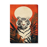 White Tiger Jungle Modern Wall Art – Orange Botanical Tiger Print