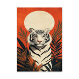 White Tiger Jungle Modern Wall Art – Orange Botanical Tiger Print