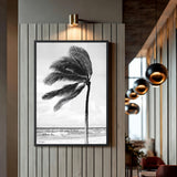 Windblown Palm Coastal Wall Art – Black and White Beach Photograph
