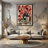 Wine Table Still Life Modern Wall Art – Red Botanical Dining Print
