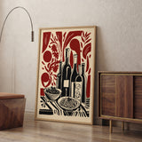 Wine Table Still Life Modern Wall Art – Red Botanical Dining Print