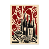 Wine Table Still Life Modern Wall Art – Red Botanical Dining Print