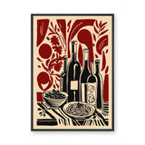 Wine Table Still Life Modern Wall Art – Red Botanical Dining Print
