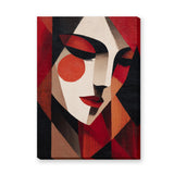 Woman Portrait Geometric Abstract Wall Art – Red Black Cubist Face Print